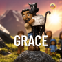 Stop-motion style scene: a man carries a sheep on his shoulders on a rock at sunset, with a crowd of people behind him and the word GRACE in large white letters across the foreground.